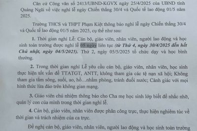 Thông báo nghỉ lễ 30/4 và 01/05